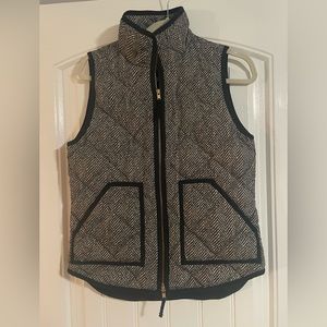 J. Crew Women’s Quilted Down Puffer Vest J Crew Herringbone Black Size XS